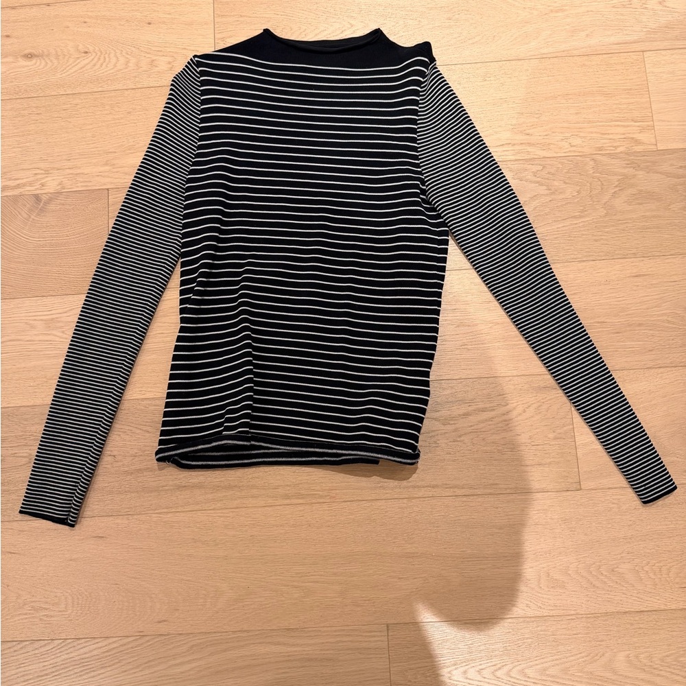 Sandro Black and White Striped Long Sleeve Top